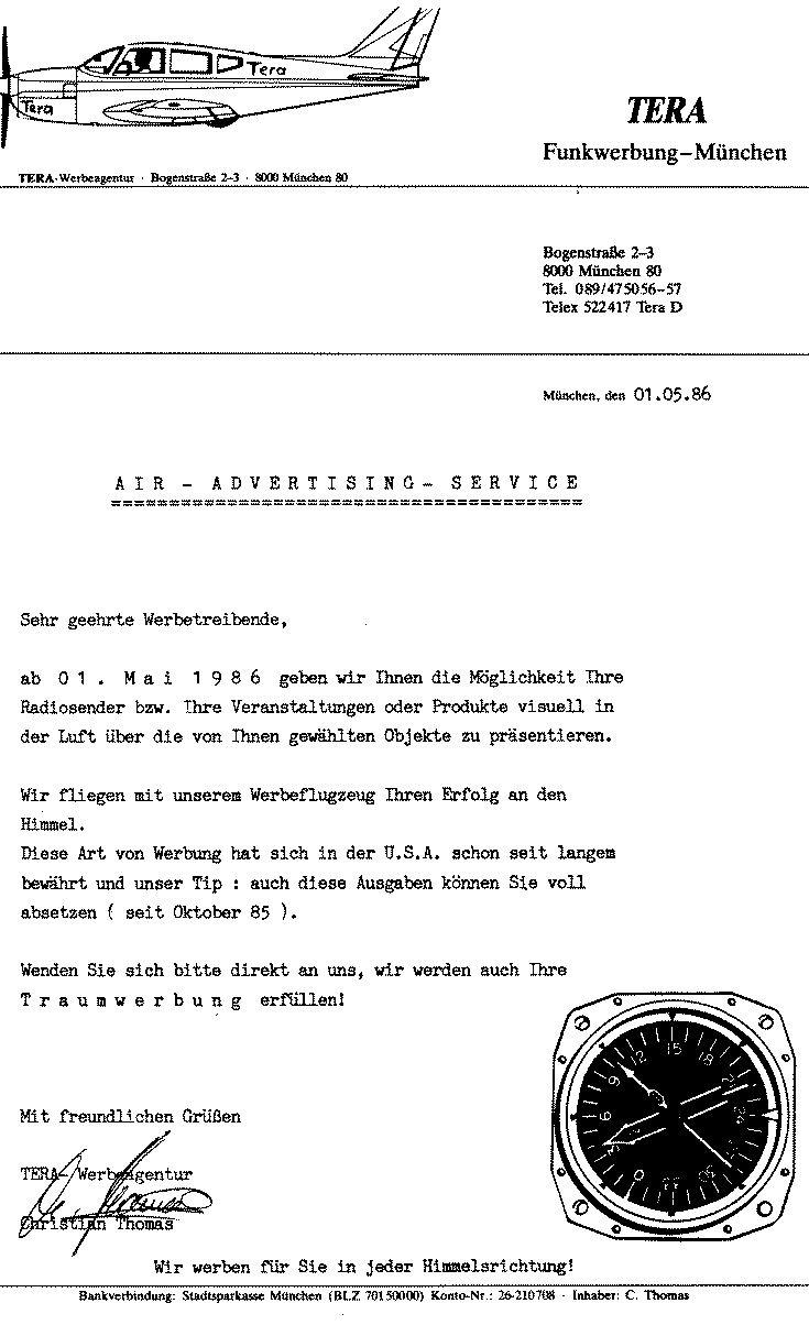ERSTE PRIVATE FLUGWERBUNG in Deutschland