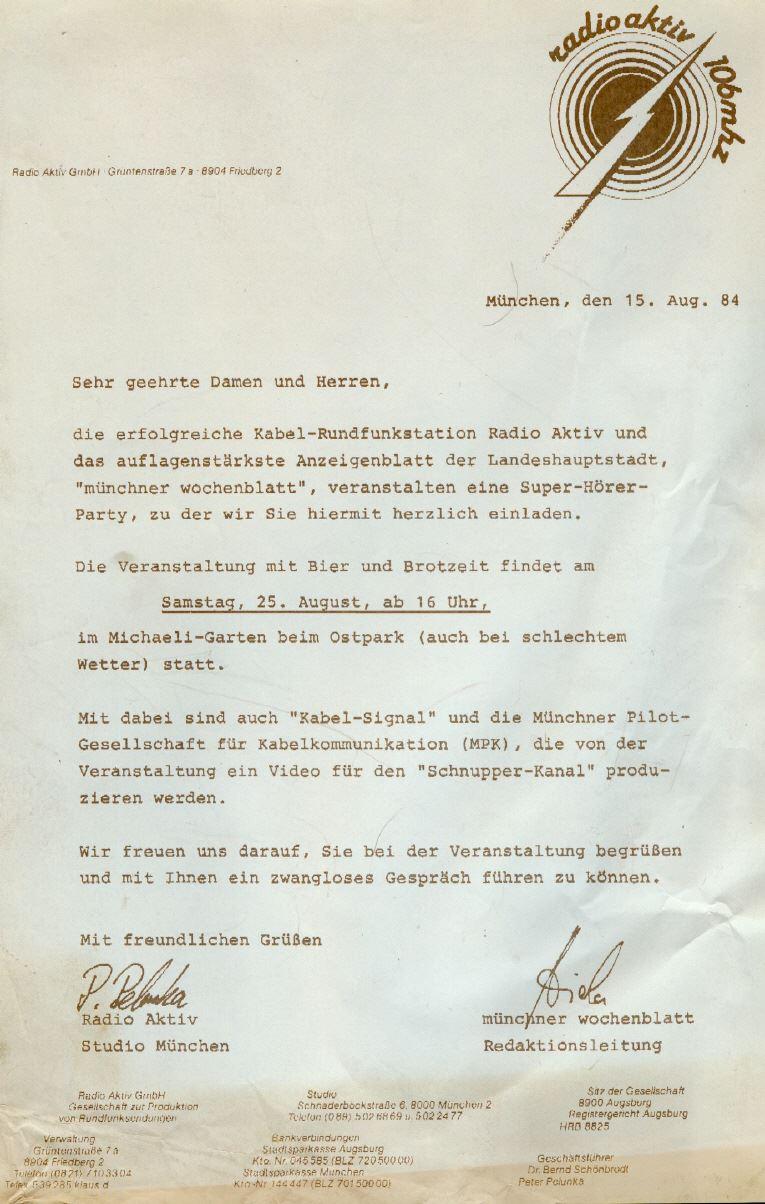 RADIO AKTIV und DIE ERSTE GROßE PRIVATRADIOPARTY IN DEUTSCHLAND lange bevor es Antenne Bayern und viele andere gab