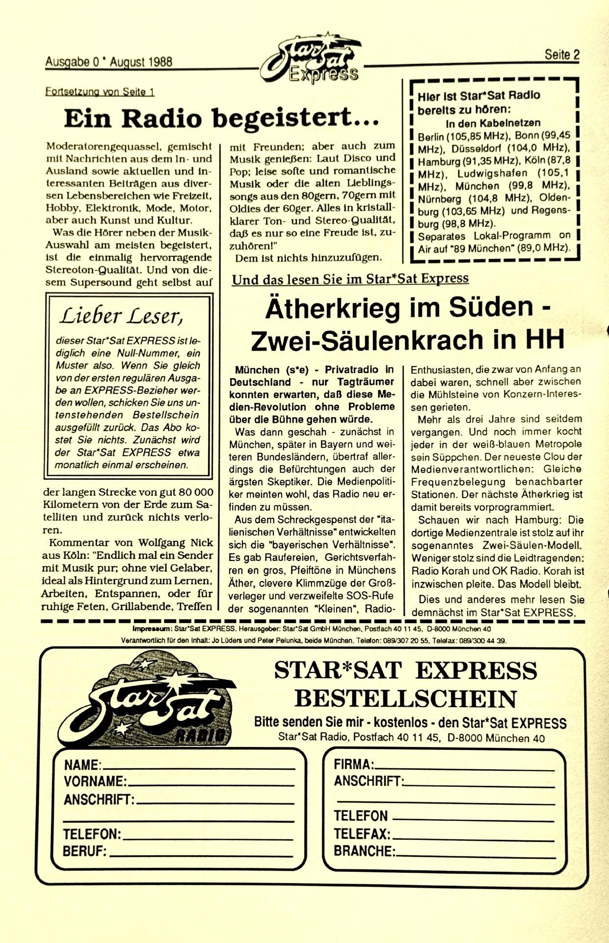 STAR*SAT EXPRESS erste Ausgabe, Seite2