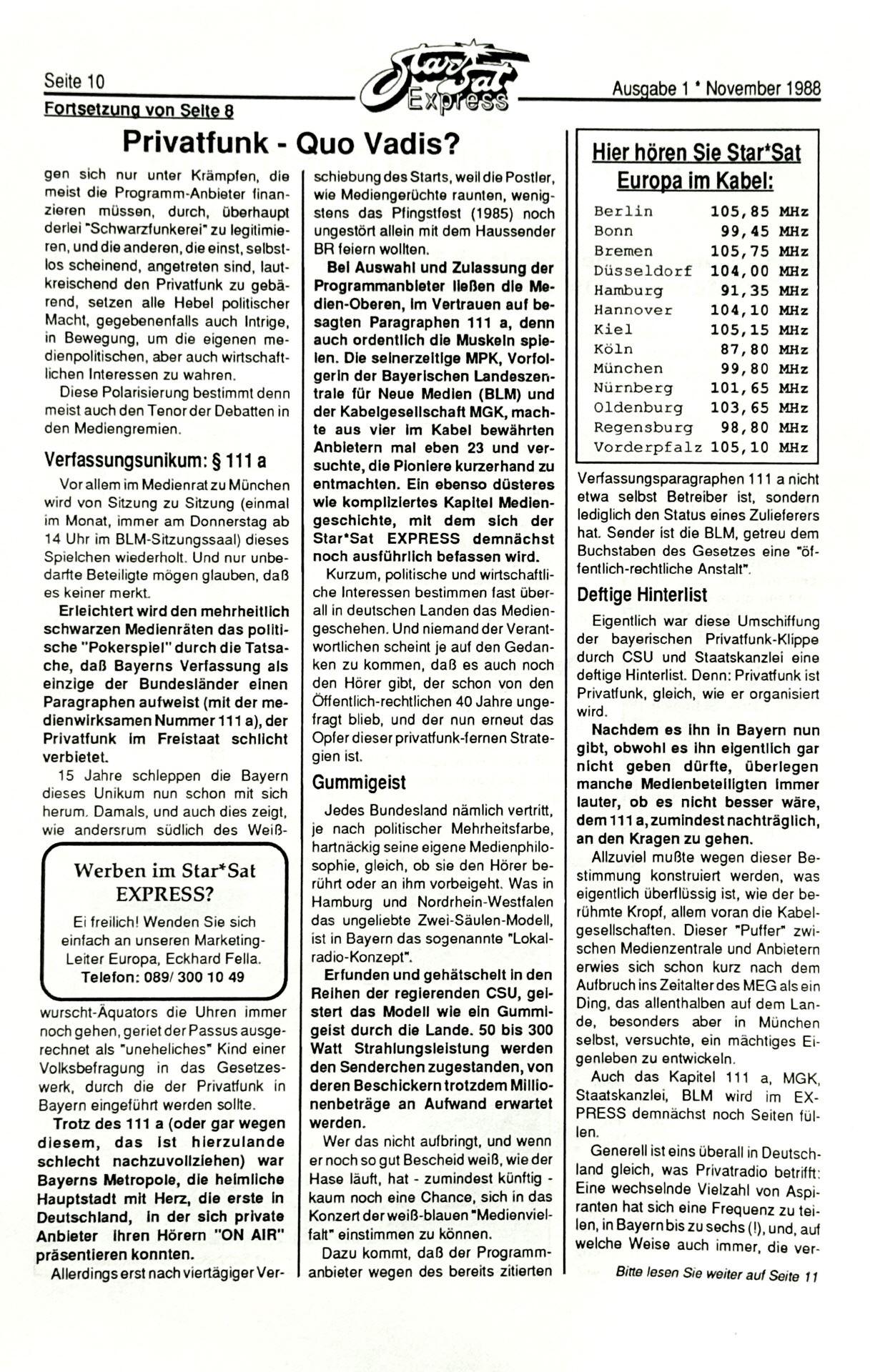 STAR*SAT EXPRESS erste Ausgabe, Seite10
