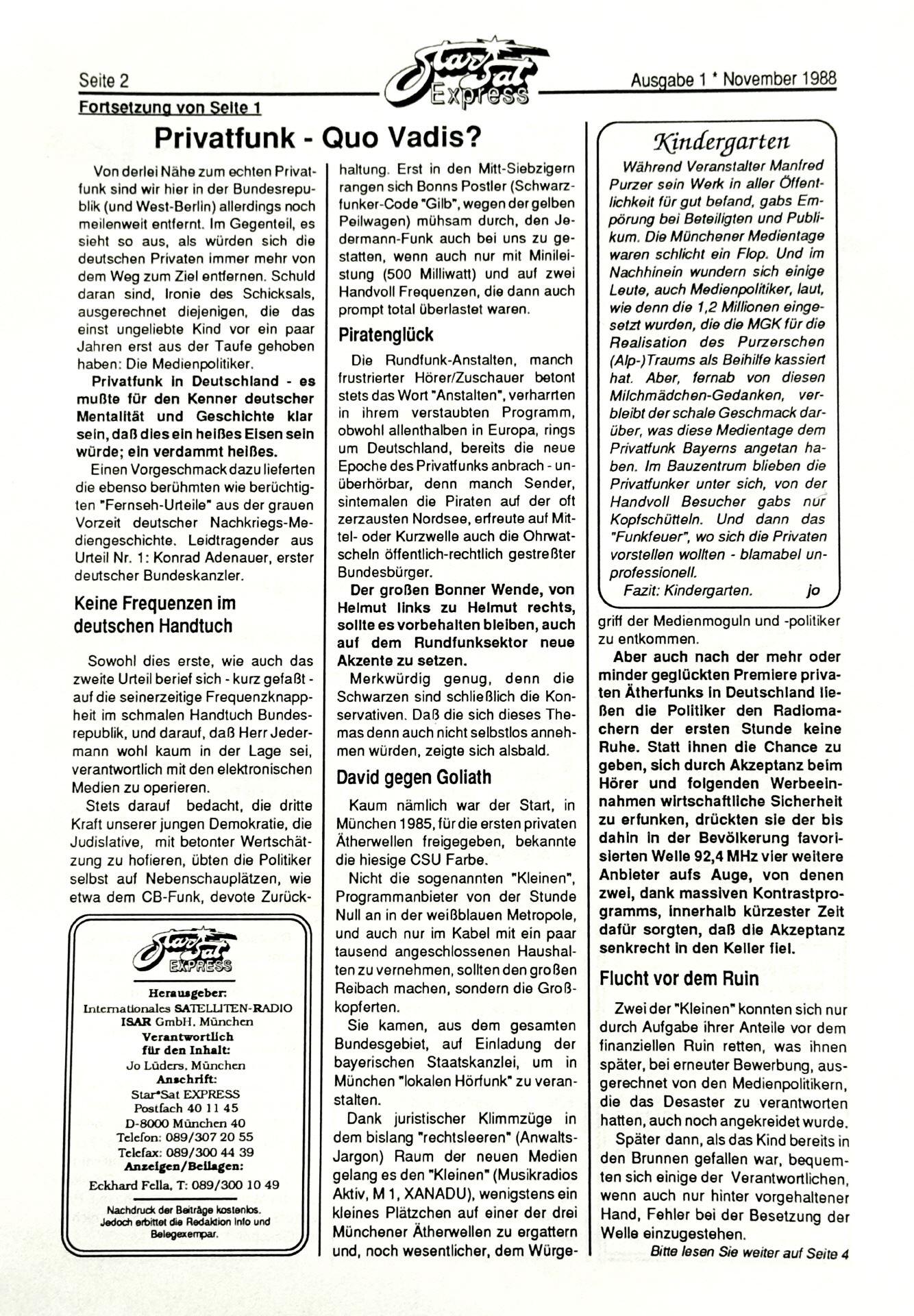 STAR*SAT EXPRESS zweite Ausgabe, Seite2