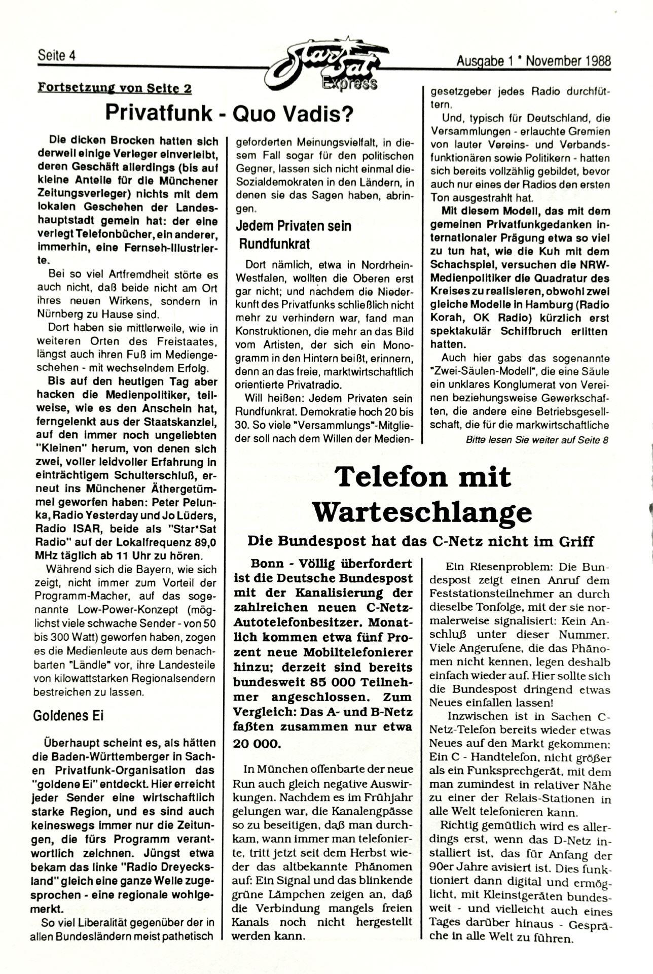 STAR*SAT EXPRESS erste Ausgabe, Seite4
